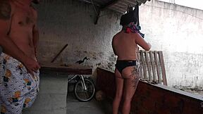 the maid rocks tight jean shorts to tease and tempt