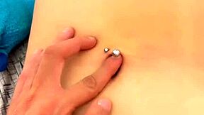 close-up fingering this sexy latina's cute belly button deep