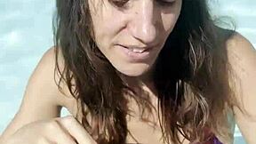 we pound her milf pussy poolside till facial cumshot blasts her natural tits