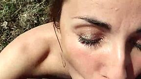 Teen Babe Sucks Big Cock Then Takes Outdoor Facial in Forest
