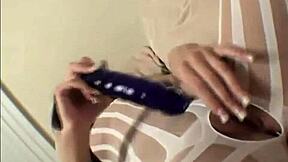 Toy My Pussy Through Ripped Pantyhose Stockings Big Tits Masturbation