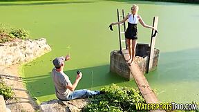 weird slut hardcore fucks outdoors with monster cock golden shower