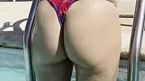 we pound her milf pussy poolside till facial cumshot blasts her natural tits