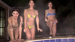 yo, my buddies and i banged the hot neighbor in wild poolside foursome orgy!