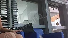 mimi teasing her latina pussy and big ass fingering outdoors at the public laundry