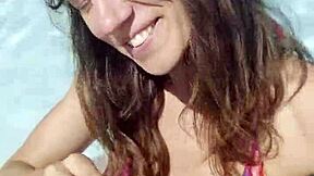 we pound her milf pussy poolside till facial cumshot blasts her natural tits