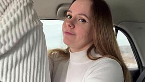 Russian prostitute deepthroats close up in car creampie pov mommy blowjob