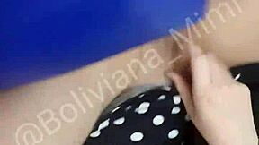 mimi teasing her latina pussy and big ass fingering outdoors at the public laundry