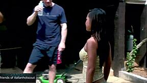 Gorgeous Oriental Brunette Takes Double Penetration in Garden