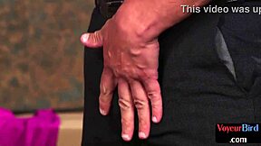 Busty femdom milf in thong and high heels teases dirty talk jerker