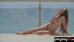 skinny ukrainian teen kate chromia confidently poses on balcony stripping natural tits and pussy