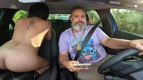 18yo Bella Oliveira bends over in car for raw anal pounding