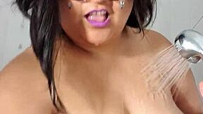 bbw huge tits splash in live steamy shower show