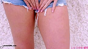 Cute 18+ Blonde Teen Model Poses Petite Body on Sofa for Daddy Photoshoot Interview