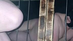 Maîtresse Kantalis Caged Chained in Club Bent Over for Doggystyle Bondage and Slave Humiliation!