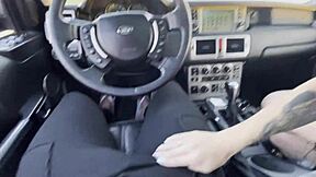 She Begs for Dick Deepthroat on Car Ride Cum Covered