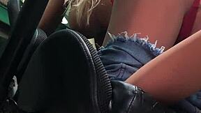 loira's tight ass swallows full arm sex toy outdoors