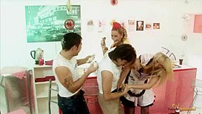 restaurant food fight ends with big tits group pounding