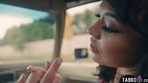 Huge boobs Latina wife slurps stranger cock outdoors with cuck hubby watching
