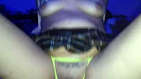 Geeky latina slut in miniskirt rides my cock with her tasty thong aside