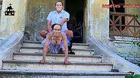 Halloween Bride in Corset Gets Monster Cock Creampie in Haunted House