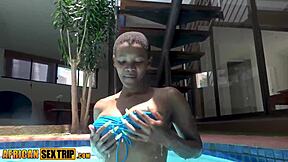 african beauty's oiled big black tits bounce riding massive cock on sex trip