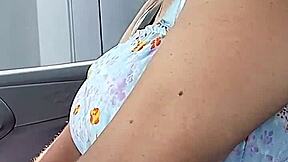 oh man public flashin my big tits cum walkin with pussy play humiliation feels so naughty