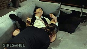 stepdaddy devours asian student's shaved tight pussy on bed