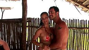 check out brazilian beach group with tan lines and double toy penetration fun