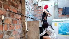 neighbor's pink pussy flashes under nightgown in homemade clip