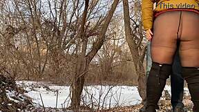 Chubby Stepmom's Huge Ass Pees Bent Over in Homemade Fetish