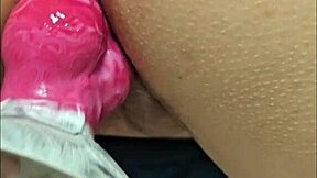 pregnant chubby blonde takes bent over fantasy dog dildo creampie