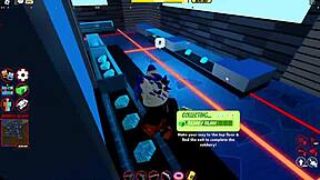 Busty cop bitch blows cock with titty fuck in Roblox jailbreak chaos