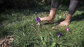 i crush flowers barefoot feeling grass under toes