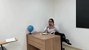 naughty student gets close to hot teacher in class