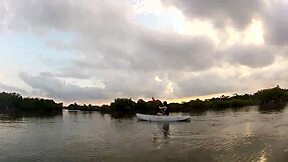 woman flashes huge boobs wildly on public boat deck outdoors