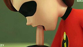 elastigirl gulps massive cock in hd blowjob animation