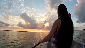 woman flashes huge boobs wildly on public boat deck outdoors