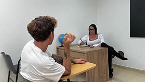 naughty student gets close to hot teacher in class