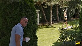 Daddy4K: Teen Yogi Girl's Shaved Pussy Wrecked by Mature Monster Cock!