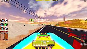 Busty cop bitch blows cock with titty fuck in Roblox jailbreak chaos