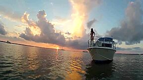 woman flashes huge boobs wildly on public boat deck outdoors