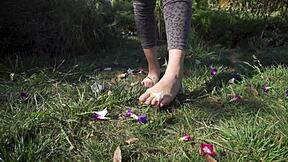 i crush flowers barefoot feeling grass under toes