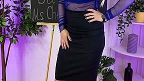 mature teacher in lingerie heels spanks curvy ass with buttplug