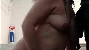 oui maitre! soumise esclave begs for cumshot facial after doggystyle pounding!