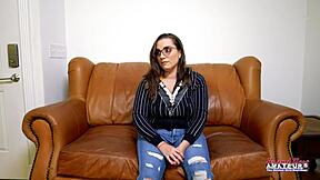 Busty Nerdy Celeste Fondles Huge Boobs