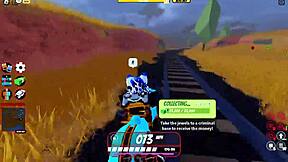 Busty cop bitch blows cock with titty fuck in Roblox jailbreak chaos