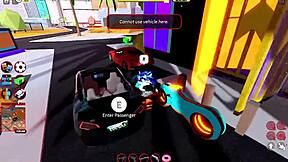 Busty cop bitch blows cock with titty fuck in Roblox jailbreak chaos
