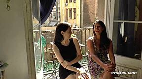 Sexy German Ersties lesbians dive into each other's pussies with toys