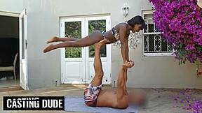 you see this brown skin babe bent over taking big white cock deep in garden